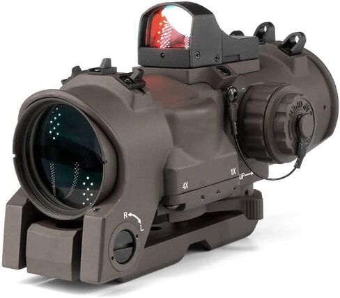 1-4X GEN 3 نطاق رؤية ثلاثية الأبعاد DR مجال رؤية مزدوج ثابت Riflescope مع Mini Doc Compact Red Dot Reflex Optic Sight Combo، إضاءة حمراء، مع QD سريع الإصدار، يناسب سكة Picatinny مقاس 20 مم، أسمر ضارب للصفرة in Kuwait
