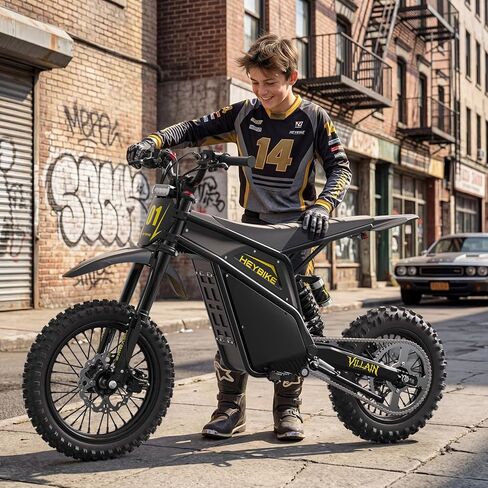 Heybike Villain Electric Dirt Bike with 4160W Motor 1352WH Battery, Up to 50 Miles Range, 14"/12" Fat Tire Electric Bike with Hydraulic Brakes & Dual Suspension, Off-Road E-Bike in Kuwait