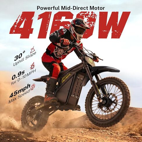 Heybike Villain Electric Dirt Bike with 4160W Motor 1352WH Battery, Up to 50 Miles Range, 14"/12" Fat Tire Electric Bike with Hydraulic Brakes & Dual Suspension, Off-Road E-Bike in Kuwait