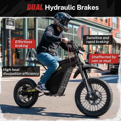 Heybike Villain Electric Dirt Bike with 4160W Motor 1352WH Battery, Up to 50 Miles Range, 14"/12" Fat Tire Electric Bike with Hydraulic Brakes & Dual Suspension, Off-Road E-Bike in Kuwait