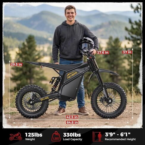 Heybike Villain Electric Dirt Bike with 4160W Motor 1352WH Battery, Up to 50 Miles Range, 14"/12" Fat Tire Electric Bike with Hydraulic Brakes & Dual Suspension, Off-Road E-Bike in Kuwait