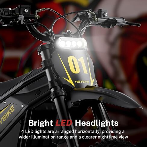 Heybike Villain Electric Dirt Bike with 4160W Motor 1352WH Battery, Up to 50 Miles Range, 14"/12" Fat Tire Electric Bike with Hydraulic Brakes & Dual Suspension, Off-Road E-Bike in Kuwait
