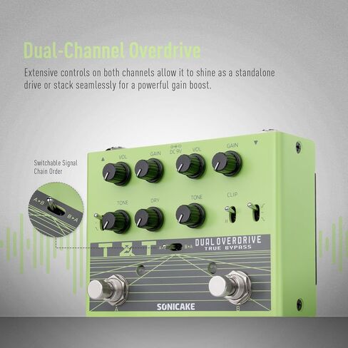 دواسة SONICAKE Overdrive مع أكثر من 30 مجموعة من النغمات، دواسة جيتار مزدوجة TS مع 3 أوضاع EQ، وضعين للقص، توجيه مرن، دائرة تناظرية نقية، تجاوز حقيقي - T&T QDS-07 in Kuwait