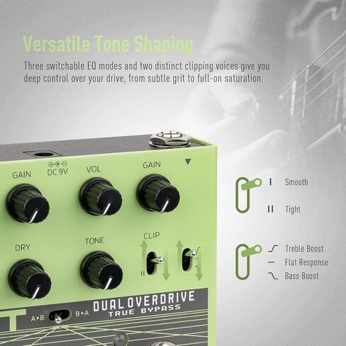 دواسة SONICAKE Overdrive مع أكثر من 30 مجموعة من النغمات، دواسة جيتار مزدوجة TS مع 3 أوضاع EQ، وضعين للقص، توجيه مرن، دائرة تناظرية نقية، تجاوز حقيقي - T&T QDS-07 in Kuwait