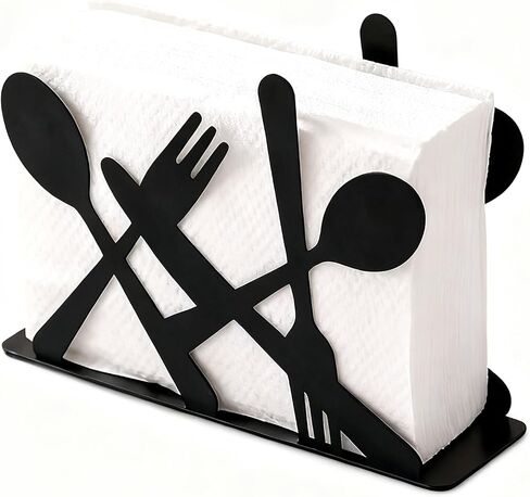 Napkin Holder for Table,Modern Metal Napkin Holders Black,Fork and Spoon Theme Style Napkin Holder, Suitable for Kitchen Coffee Shop Dining Room in Kuwait