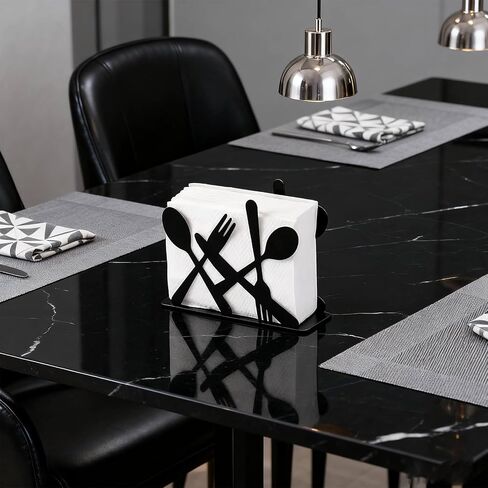 Napkin Holder for Table,Modern Metal Napkin Holders Black,Fork and Spoon Theme Style Napkin Holder, Suitable for Kitchen Coffee Shop Dining Room in Kuwait