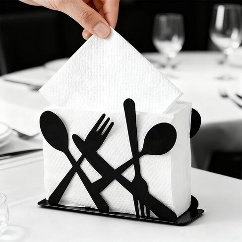 Napkin Holder for Table,Modern Metal Napkin Holders Black,Fork and Spoon Theme Style Napkin Holder, Suitable for Kitchen Coffee Shop Dining Room in Kuwait