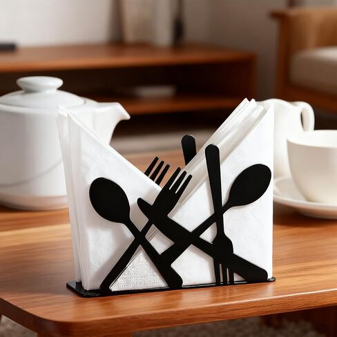 Napkin Holder for Table,Modern Metal Napkin Holders Black,Fork and Spoon Theme Style Napkin Holder, Suitable for Kitchen Coffee Shop Dining Room in Kuwait