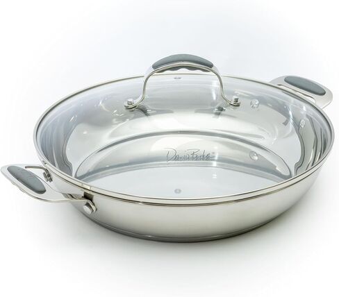 David Burke Stature 12.5" Fry Pan – Thick Solid Steel Side Handles - Brushed Gray in Kuwait