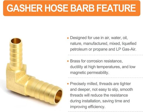 GASHER 5 قطع من مخفض خرطوم النحاس، 3/4 بوصة إلى 3/4 بوصة معرف خرطوم 90 درجة L زاوية قائمة مع 10 مشابك خرطوم، مخفض بارب نحاسي مناسب للوقود/الهواء/الماء/الزيت/الغاز/WOG in Kuwait