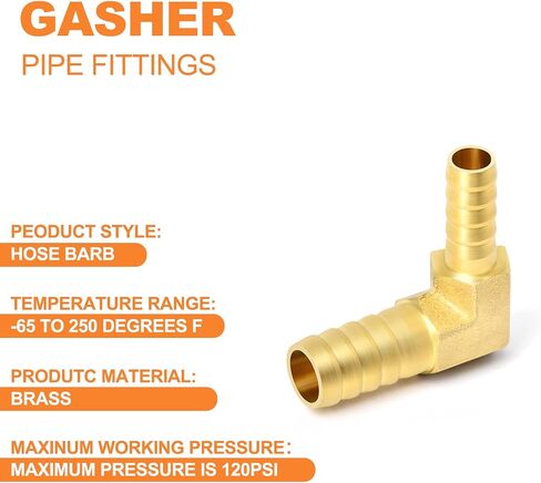 GASHER 5 قطع من مخفض خرطوم النحاس، 3/4 بوصة إلى 3/4 بوصة معرف خرطوم 90 درجة L زاوية قائمة مع 10 مشابك خرطوم، مخفض بارب نحاسي مناسب للوقود/الهواء/الماء/الزيت/الغاز/WOG in Kuwait