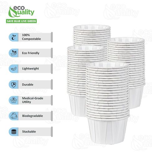 EcoQuality 1oz Disposable White Paper Medicine Cup with Rolled Rim - Medication Dispensing, Dose Prep, Sample Handling, Clinics, Pharmacies, Dental, and Lab Use (2500) in Kuwait