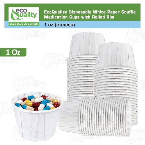 EcoQuality 1oz Disposable White Paper Medicine Cup with Rolled Rim - Medication Dispensing, Dose Prep, Sample Handling, Clinics, Pharmacies, Dental, and Lab Use (2500) in Kuwait
