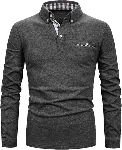 Mens Fashion Long Sleeve Shirts Classic Casual Button Down Tee Lightweight Stylish Collared Golf Shirt with Pocket in Saudi Arabia