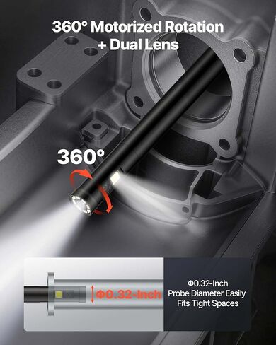 VEVOR 360° Borescope with Innovative 360° Motorized Rotation Probe, 5" 16.4FT Endoscope Inspection Camera, 1080P HD Rigid Snake Scope Cam for Wall Automotive Engine Inspect in Kuwait