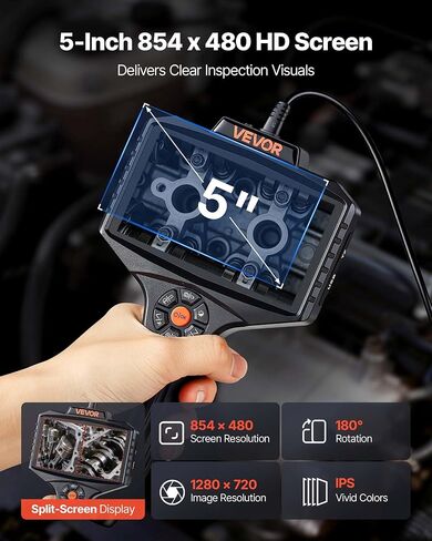 VEVOR 360° Borescope with Innovative 360° Motorized Rotation Probe, 5" 16.4FT Endoscope Inspection Camera, 1080P HD Rigid Snake Scope Cam for Wall Automotive Engine Inspect in Kuwait