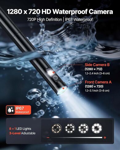 VEVOR 360° Borescope with Innovative 360° Motorized Rotation Probe, 5" 16.4FT Endoscope Inspection Camera, 1080P HD Rigid Snake Scope Cam for Wall Automotive Engine Inspect in Kuwait