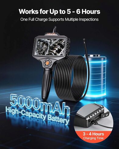 VEVOR 360° Borescope with Innovative 360° Motorized Rotation Probe, 5" 16.4FT Endoscope Inspection Camera, 1080P HD Rigid Snake Scope Cam for Wall Automotive Engine Inspect in Kuwait