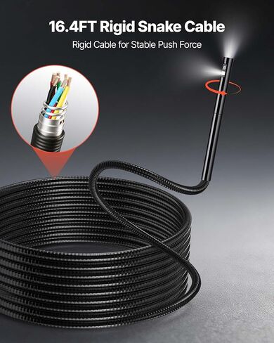 VEVOR 360° Borescope with Innovative 360° Motorized Rotation Probe, 5" 16.4FT Endoscope Inspection Camera, 1080P HD Rigid Snake Scope Cam for Wall Automotive Engine Inspect in Kuwait