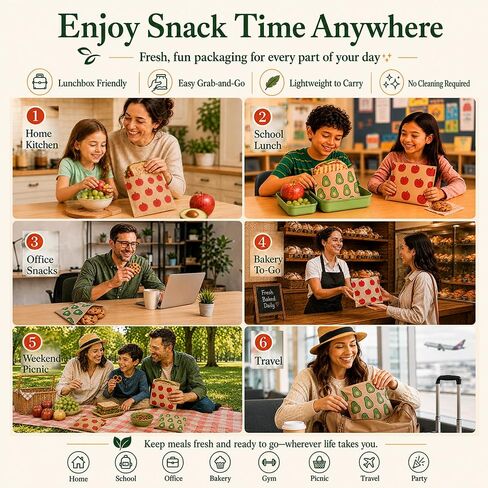 200 Pack Paper Sandwich Bags Sealable, Leak-Proof & Greaseproof Paper Snack Bags with Cute Fruit Pattern, 7.9×7.9 inch Brown Paper Lunch Bags for Sandwich, Burger, Hot Dog, Cookie, Bakery and More in Kuwait