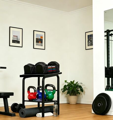 حامل وزن حامل الدمبل عالي التحمل، 500 رطل، منظم تخزين Kettlebell متين بطبقتين، حصيرة مطاطية كاملة مضادة للانزلاق توفر المساحة في صالة الألعاب الرياضية للمرآب المنزلي (الرف فقط، بدون دمبل) in Kuwait
