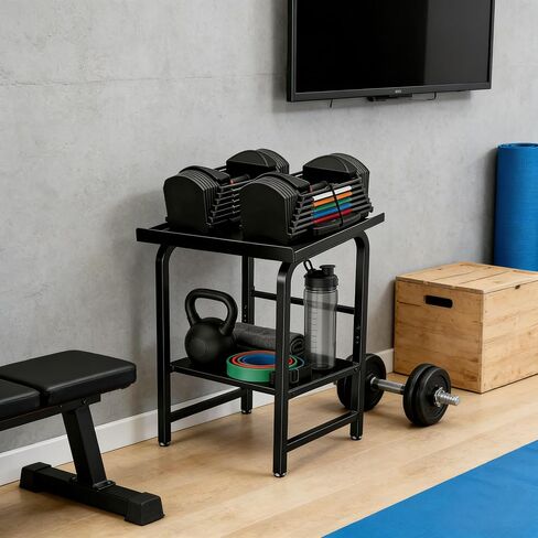 حامل وزن حامل الدمبل عالي التحمل، 500 رطل، منظم تخزين Kettlebell متين بطبقتين، حصيرة مطاطية كاملة مضادة للانزلاق توفر المساحة في صالة الألعاب الرياضية للمرآب المنزلي (الرف فقط، بدون دمبل) in Kuwait