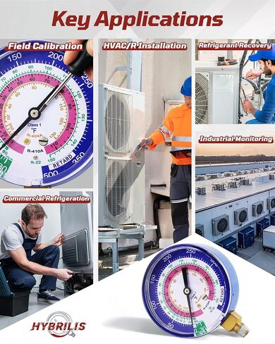 2026 ترقية 49138 مقياس الضغط المنخفض، مقاييس 3-1/8 بوصة (80 مم)، R-22، R-404A، R-410A، 0-350 رطل لكل بوصة مربعة، درجة F، مقياس مركب أزرق، مقياس مشعب HVAC احترافي، مانع للتسرب، دقة مرمزة بالألوان in Kuwait