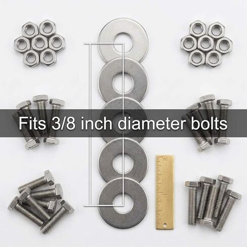 QWORK 3/8" x 1" OD Stainless Steel Flat Fender Washers, 25 Pcs 18-8 (304) Wide Washers 0.080" Thick Corrosion Resistant for Bolts and Screws in Kuwait