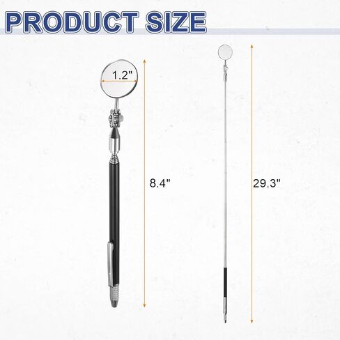 HARFINGTON 2pcs 3 in 1 Telescoping Inspection Mirror 1.2" Round 6.4" to 29.3" 360 Degree Stainless Steel Extendable Mirrors with Magnetic Pickup Tool and Marking Needle for Technicians, Black in Kuwait