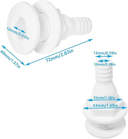 2PCS 5/8 Inch Hull Through Hull Fitting Nylon Plastic Drain Port Fits 16mm Inner Diameter Hose for RV Water Tanks Small Ship Ventilation Pipes White in Kuwait