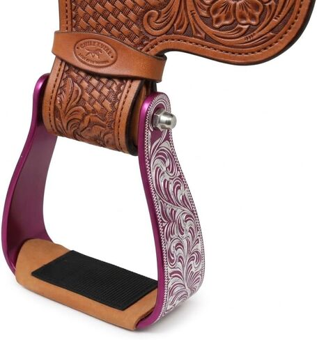 CHALLENGER Horse Western 5" Slanted Offset Angled Engraved Aluminum Show Stirrups 51227 in Saudi Arabia