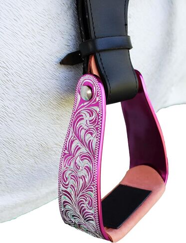 CHALLENGER Horse Western 5" Slanted Offset Angled Engraved Aluminum Show Stirrups 51227 in Saudi Arabia
