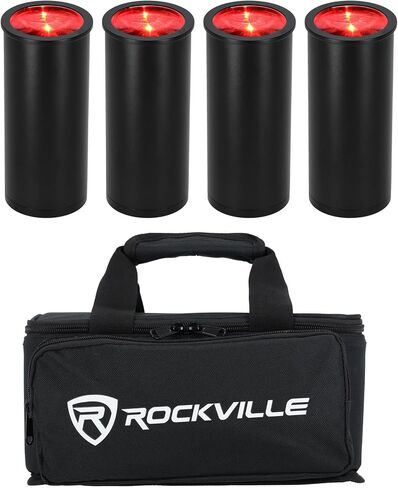 Rockville 4 Pack MINI Halo Black DJ Wash Lights + حقيبة، DMX لاسلكي، بطارية 17 ساعة، DMX لاسلكي، جهاز تحكم عن بعد RF in Kuwait