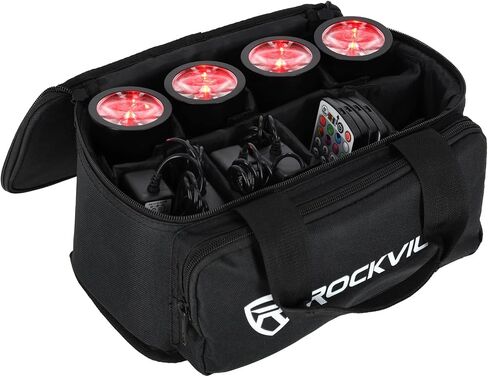 Rockville 4 Pack MINI Halo Black DJ Wash Lights + حقيبة، DMX لاسلكي، بطارية 17 ساعة، DMX لاسلكي، جهاز تحكم عن بعد RF in Kuwait