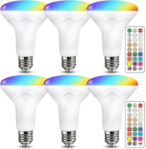 مصابيح ILC BR30 LED LED LED ، مصابيح الضوء المتغيرة للألوان ، 5 درجة حرارة ملونة داخلية ، مع التحكم عن بعد (6 حزمة) in Kuwait