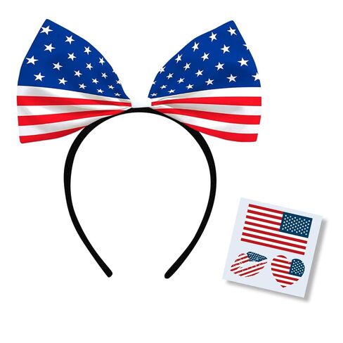 2026 Soccer World Cup Flag Bow Headband with Bonus Flag Tattoo Soccer Fan Hair Accessory, National Team Cheer Hair Hoop for Watch Party, Game Day Spirit Wear for Women Girls in Kuwait