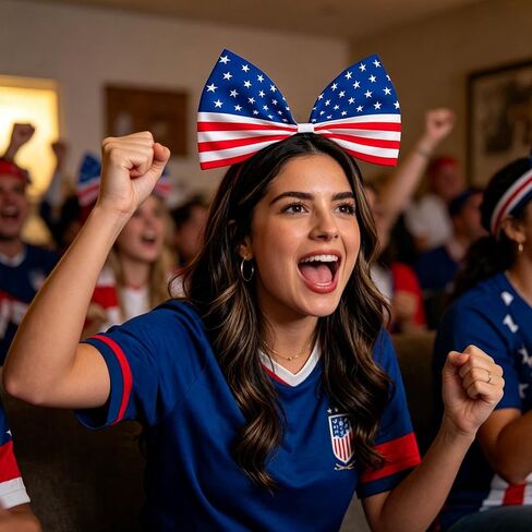 2026 Soccer World Cup Flag Bow Headband with Bonus Flag Tattoo Soccer Fan Hair Accessory, National Team Cheer Hair Hoop for Watch Party, Game Day Spirit Wear for Women Girls in Kuwait