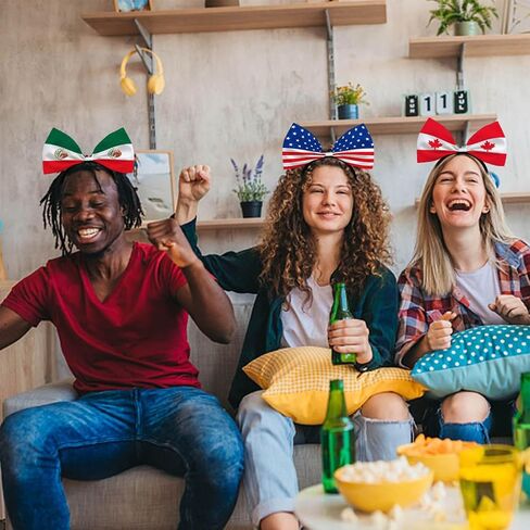 2026 Soccer World Cup Flag Bow Headband with Bonus Flag Tattoo Soccer Fan Hair Accessory, National Team Cheer Hair Hoop for Watch Party, Game Day Spirit Wear for Women Girls in Kuwait