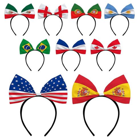 2026 Soccer World Cup Flag Bow Headband with Bonus Flag Tattoo Soccer Fan Hair Accessory, National Team Cheer Hair Hoop for Watch Party, Game Day Spirit Wear for Women Girls in Kuwait