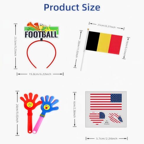 25 Pack World Cup Soccer Fan Gear, USA Soccer Fan Party Kit, 2026 Football Game Day Celebration Kit with 8 Flags, 6 Football Headbands, 3 Clappers,8 Face Stickers in Kuwait
