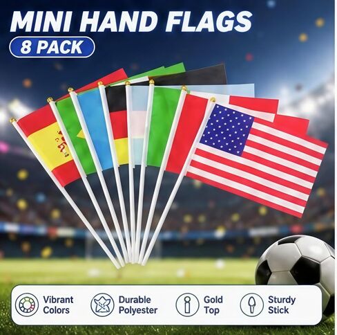 25 Pack World Cup Soccer Fan Gear, USA Soccer Fan Party Kit, 2026 Football Game Day Celebration Kit with 8 Flags, 6 Football Headbands, 3 Clappers,8 Face Stickers in Kuwait