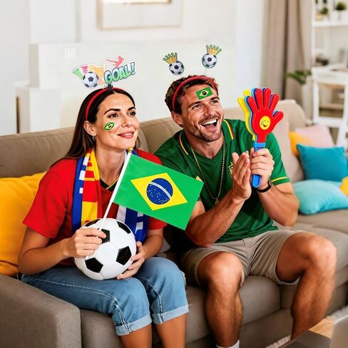 25 Pack World Cup Soccer Fan Gear, USA Soccer Fan Party Kit, 2026 Football Game Day Celebration Kit with 8 Flags, 6 Football Headbands, 3 Clappers,8 Face Stickers in Kuwait
