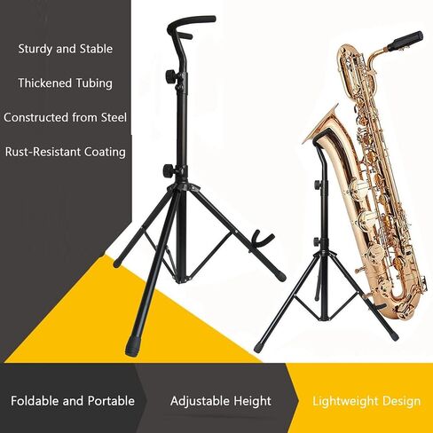 Folding Saxophone Stand,Alto/Tenor Sax Tripod Holder Rack,Adjustable Hight 80-100cm,with Non-Slip Feet and Padded Holder,for Stage Travel in Kuwait
