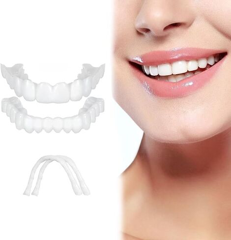 2 Pairs Adjustable Temporary Veneers for Men & Women, Natural Comfortable Design to Restore Confident Smile,Tooth Replacement Kit,Top & Bottom Adjustable for Comfortable Experience in Kuwait