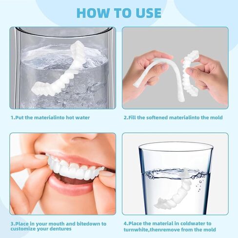 2 Pairs Adjustable Temporary Veneers for Men & Women, Natural Comfortable Design to Restore Confident Smile,Tooth Replacement Kit,Top & Bottom Adjustable for Comfortable Experience in Kuwait