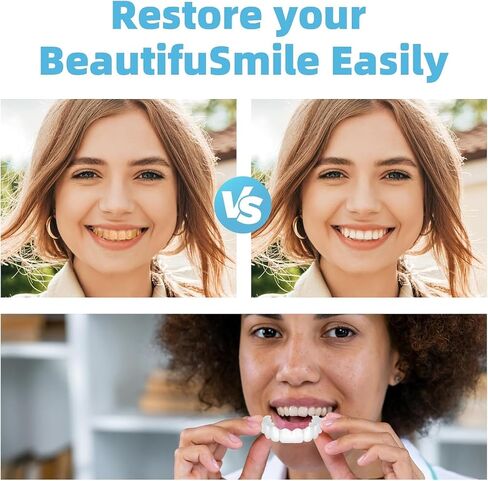 2 Pairs Adjustable Temporary Veneers for Men & Women, Natural Comfortable Design to Restore Confident Smile,Tooth Replacement Kit,Top & Bottom Adjustable for Comfortable Experience in Kuwait
