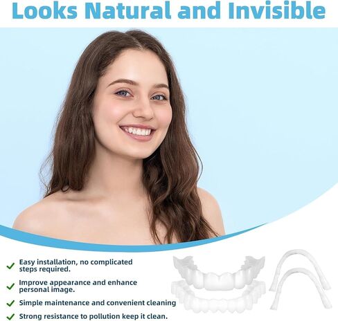 2 Pairs Adjustable Temporary Veneers for Men & Women, Natural Comfortable Design to Restore Confident Smile,Tooth Replacement Kit,Top & Bottom Adjustable for Comfortable Experience in Kuwait