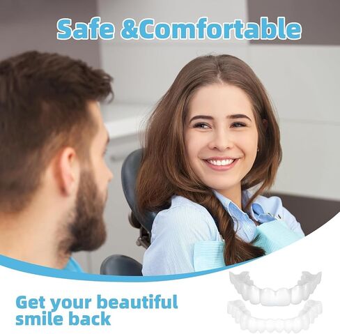 2 Pairs Adjustable Temporary Veneers for Men & Women, Natural Comfortable Design to Restore Confident Smile,Tooth Replacement Kit,Top & Bottom Adjustable for Comfortable Experience in Kuwait