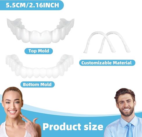 2 Pairs Adjustable Temporary Veneers for Men & Women, Natural Comfortable Design to Restore Confident Smile,Tooth Replacement Kit,Top & Bottom Adjustable for Comfortable Experience in Kuwait