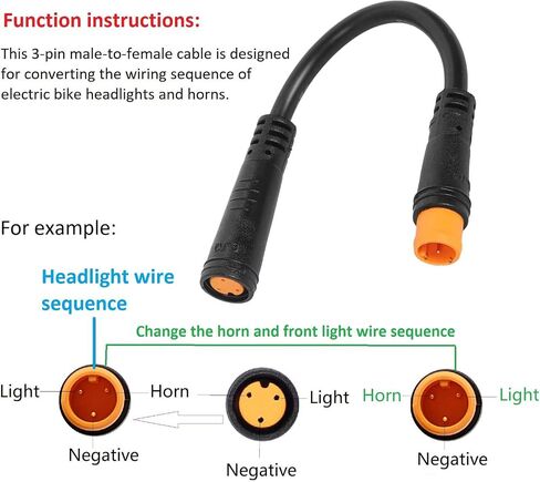 Baja Light لكابل تمديد الدراجة الكهربائية ذو 3 دبابيس، موصل محرك مقاوم للماء من ذكر إلى أنثى لمصباح Ebike الأمامي والقرن والضوء الأمامي | مادة قابلة للتنفس in Kuwait